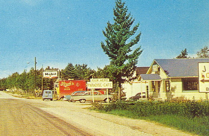 Paradise Cafe - Vintage Postcard With Gas Station Next Door (newer photo)
